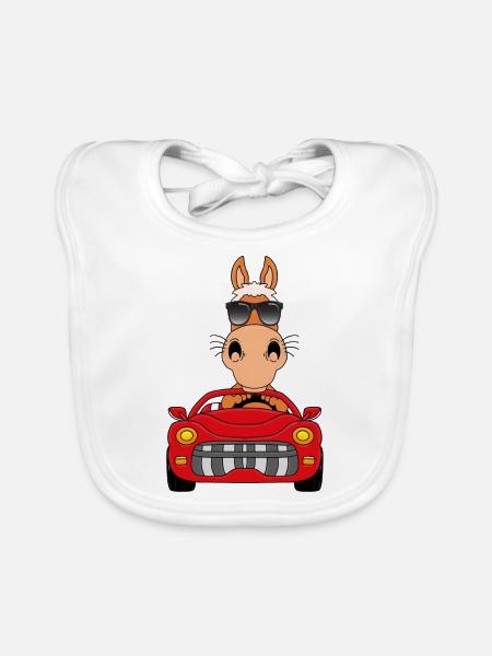 PFERD - CABRIO - AUTO - PONY - AUTOFAHRER - FUN - Baby Bio-Lätzchen - Weiß - Vorne