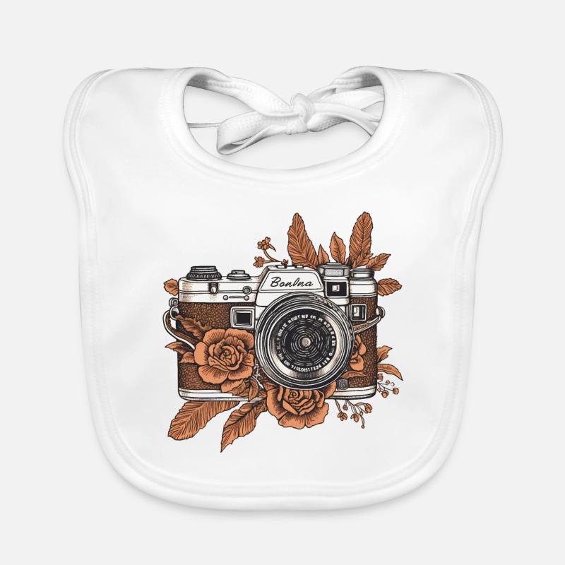 Cool vintage rétro caméra style boho marron Bavoir bio Bébé