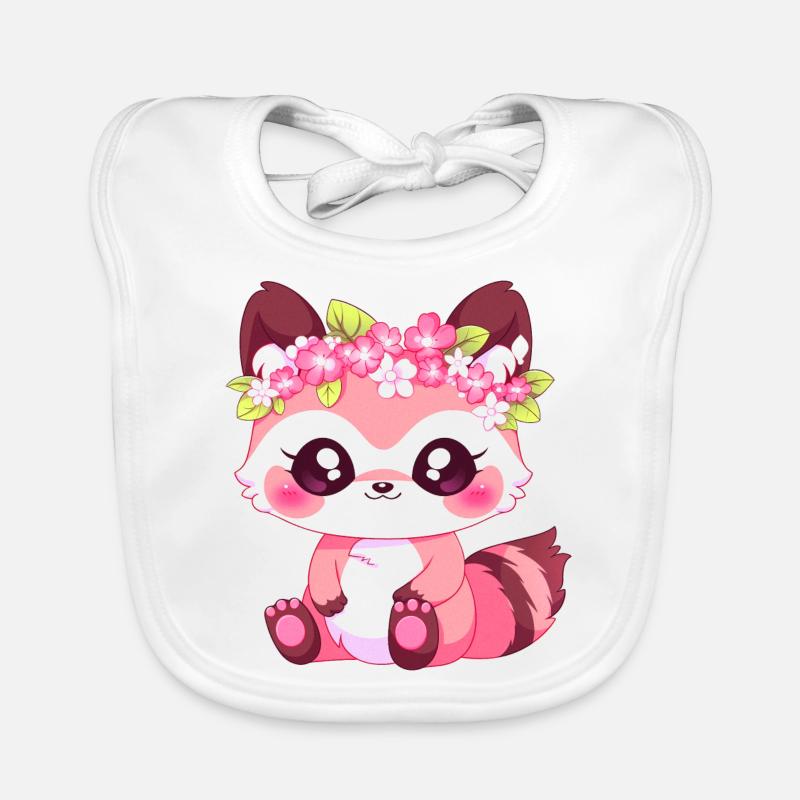 Pink Girly Waschbär mit Blumen Baby Bio-Lätzchen