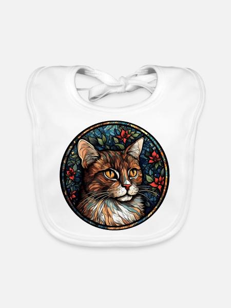 American Wirehair Cat Breed Watercolor Glass - Organic Baby Bibs - white - Front