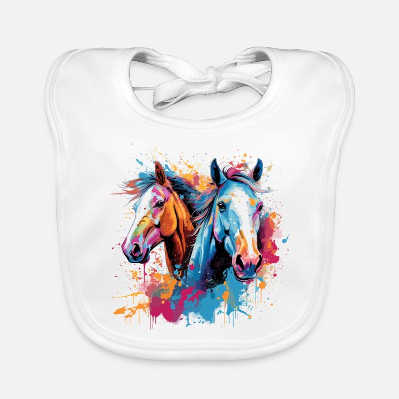 Chevaux, horses - Bavoir bio Bébé - blanc