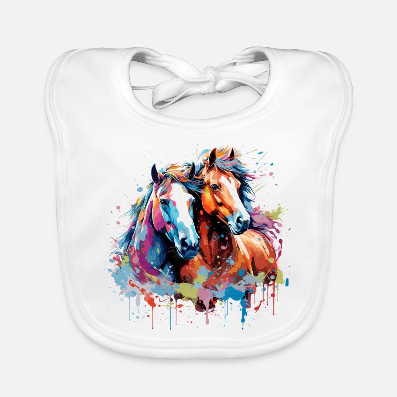 Chevaux aquarelle - Bavoir bio Bébé - blanc