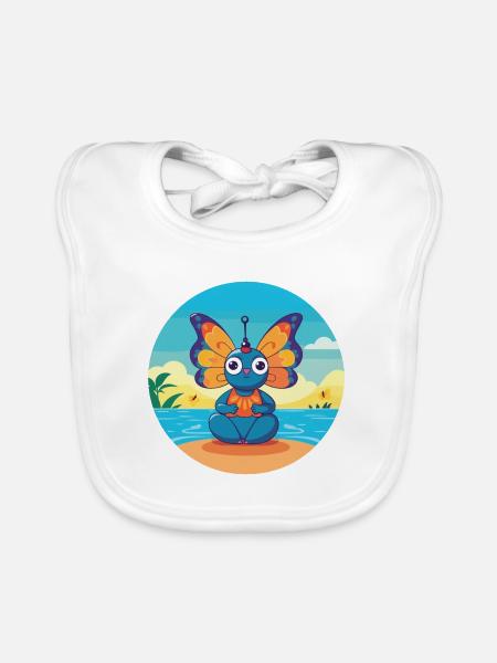 Schmetterlingskarikatur Yoga Strand Sommer Illustration - Baby Bio-Lätzchen - Weiß - Vorne