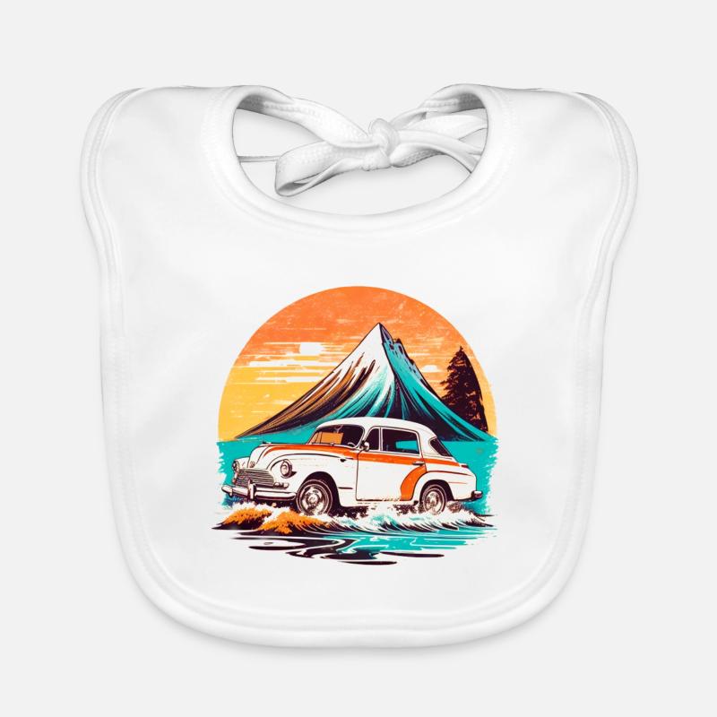 Vintage - Strandblick mit altem Auto Baby Bio-Lätzchen