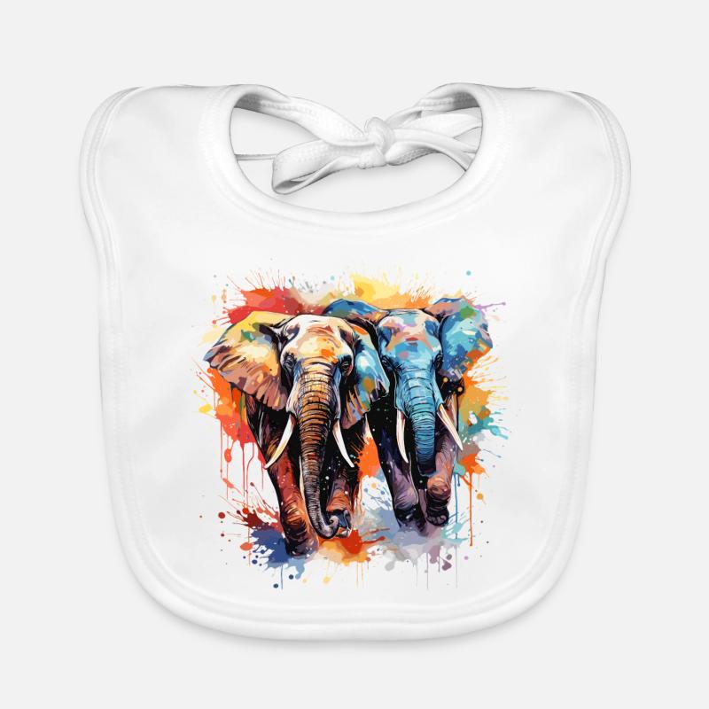 Eléphants en couleur avec splash Bavoir bio Bébé