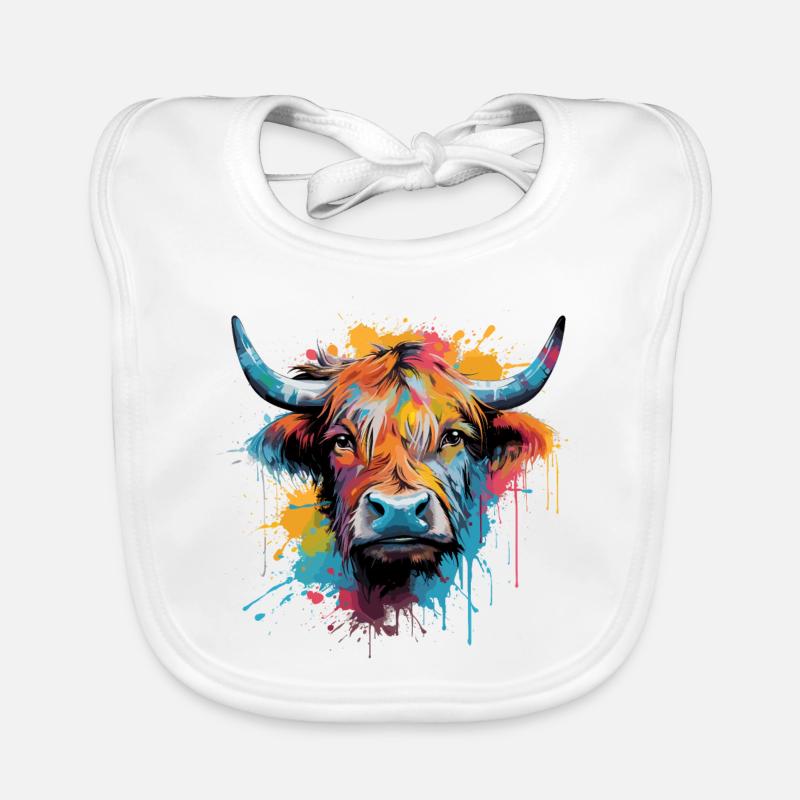 Vache Highland , aquarelle Bavoir bio Bébé