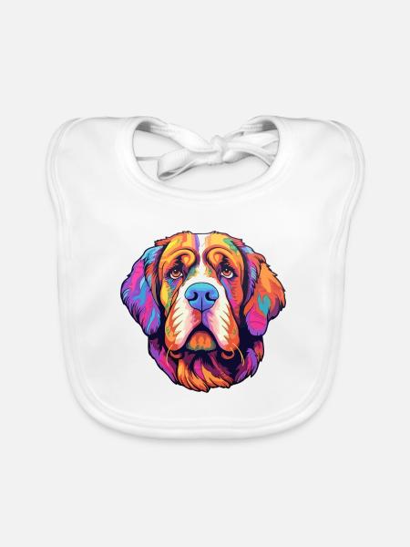 St Bernard chien race Cartoon Kawaii Illustration - Bavoir bio Bébé - blanc - Devant