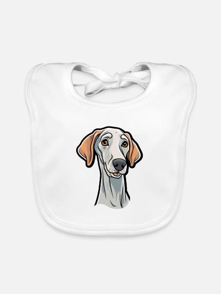 Sloughi Dog Breed Cartoon Kawaii Illustration - Organic Baby Bibs - white - Front