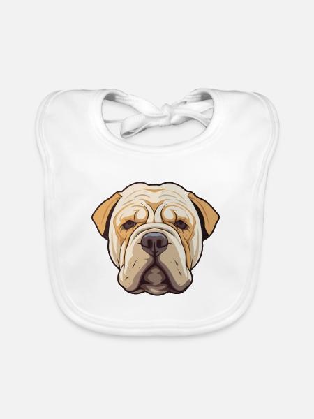 Shar Pei Hunderasse Cartoon Kawaii Illustration - Baby Bio-Lätzchen - Weiß - Vorne