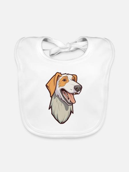 Russian Wolfhound Dog Breed Cartoon Kawaii Illustr - Organic Baby Bibs - white - Front