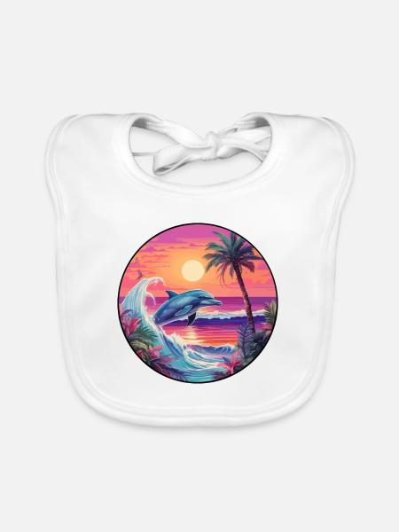 Dolphin Colorful Watercolor Cartoon Kawaii Animal - Organic Baby Bibs - white - Front
