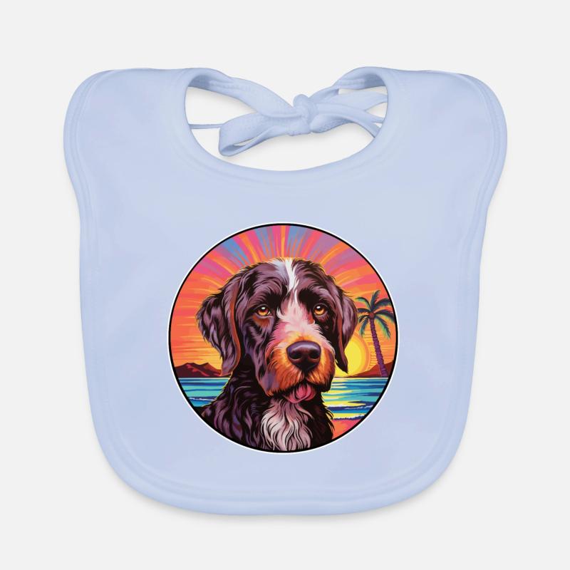 German Wirehaired Pointer Dog Breed Colorful Carto Organic Baby Bibs