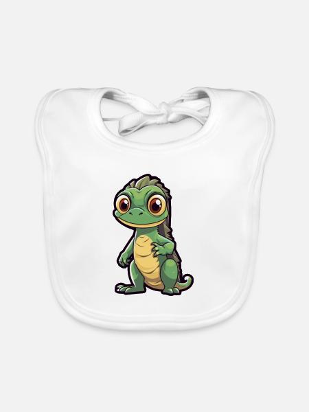 Iguana Cute Cartoon Kawaii Watercolor Animal Pet - Organic Baby Bibs - white - Front