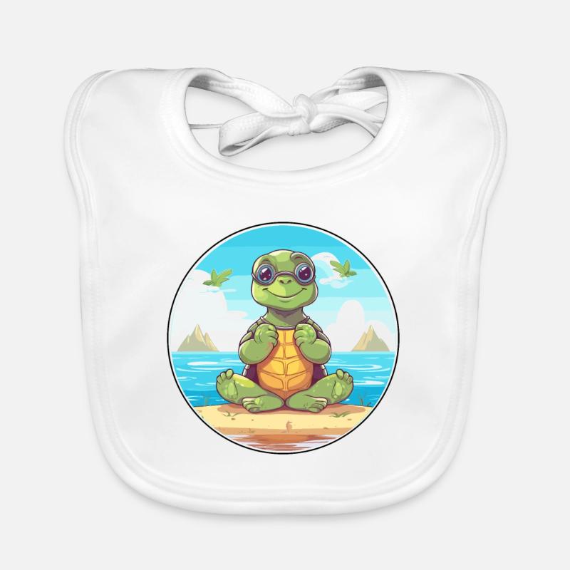 Turtle Cartoon Yoga Beach Summer Illustration Organic Baby Bibs