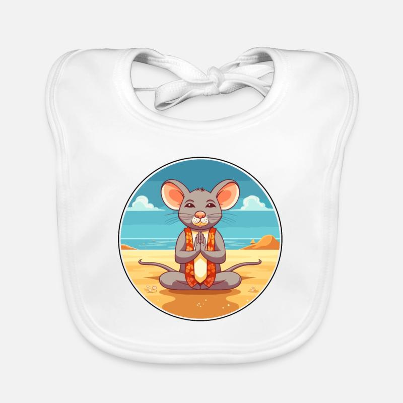 Mouse Cartoon Yoga Beach Summer Illustration Organic Baby Bibs