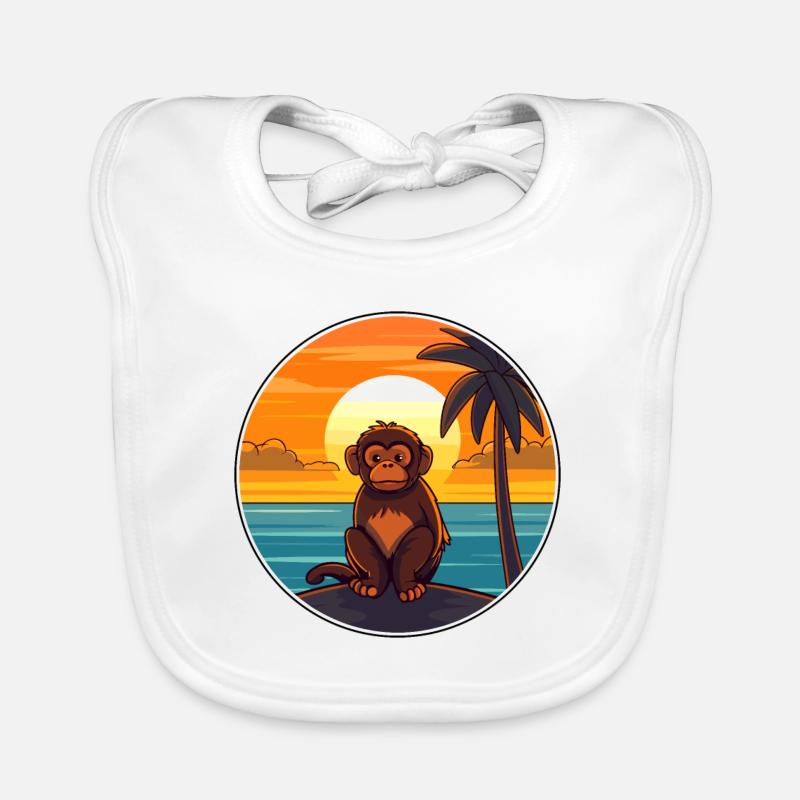 Monkey Funny Cartoon Kawaii Beach Illustration Organic Baby Bibs