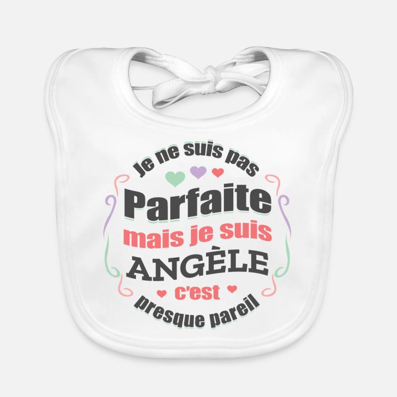 ANGÈLE PARFAITE - PRENOM ANGÈLE - Bavoir bio Bébé - blanc