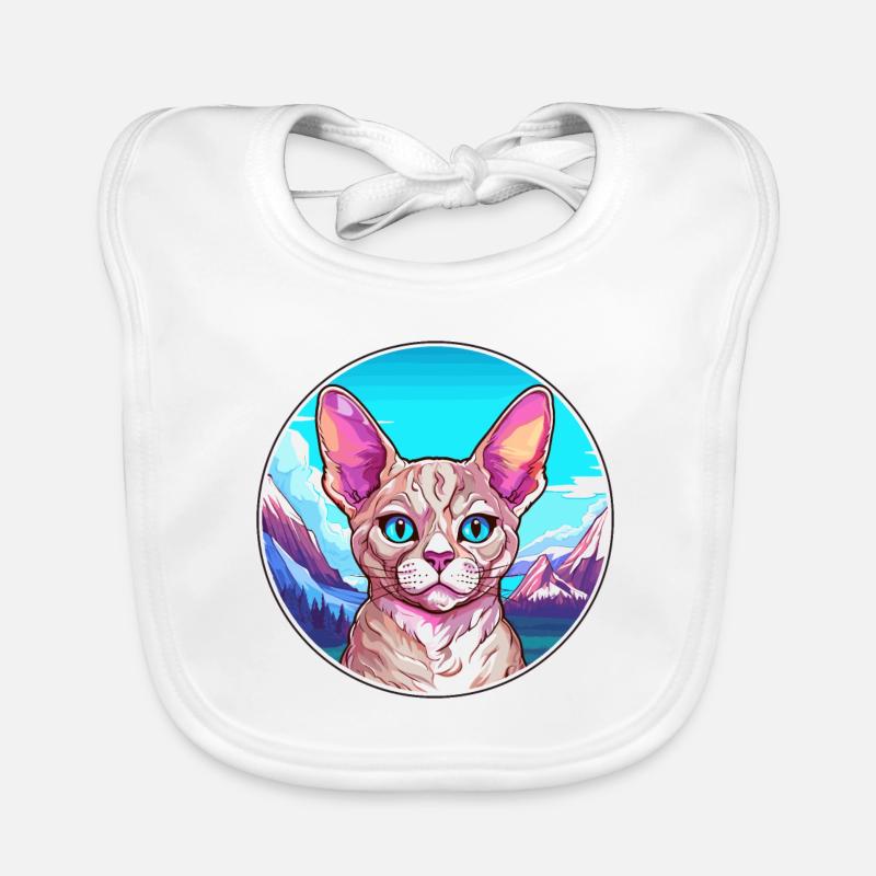 Devon Rex Cat Colorful Cartoon Watercolor Illustra Organic Baby Bibs