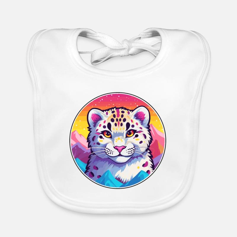 Léopard des neiges chat coloré dessin animé aquarelle illus Bavoir bio Bébé