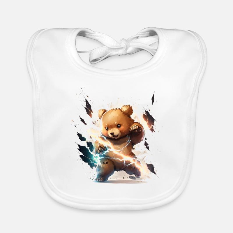 Blitzschlag-Teddy - Baby Bio-Lätzchen - Weiß