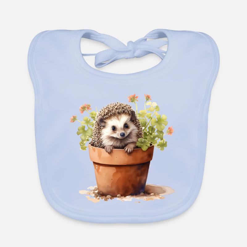 Hérisson dans un pot de fleurs, animal mignon dans un jardin de fleurs Bavoir bio Bébé