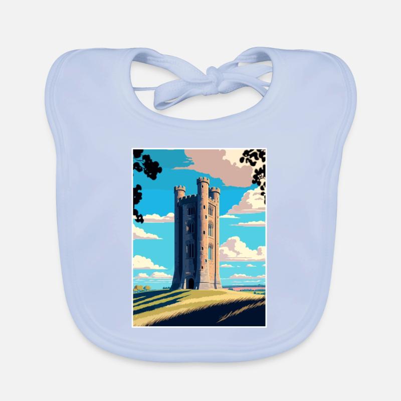 Broadway Tower Angleterre Cotswold affiche de voyage Bavoir bio Bébé