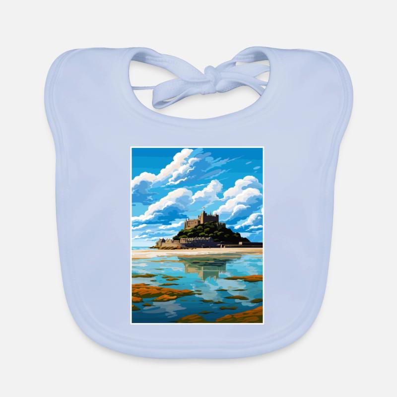 St Michaels Mount Cornwall Vintage Travel Poster Organic Baby Bibs
