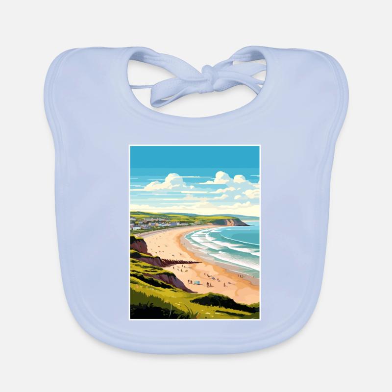 Woolacombe Devon Vintage voyage affiche Souvenir Bavoir bio Bébé