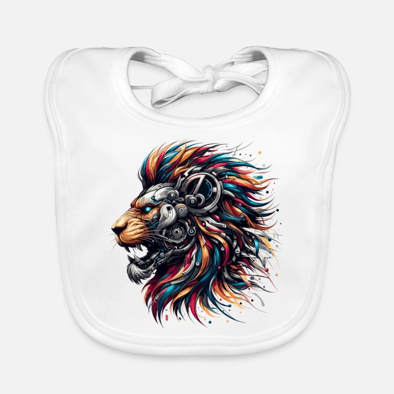 Lion Cyborg Robot Page cadeau - Bavoir bio Bébé - blanc
