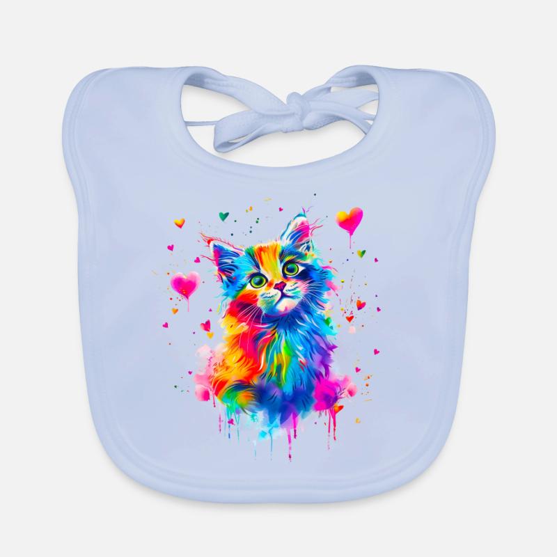 Chat mignon coloré avec coeur Bavoir bio Bébé