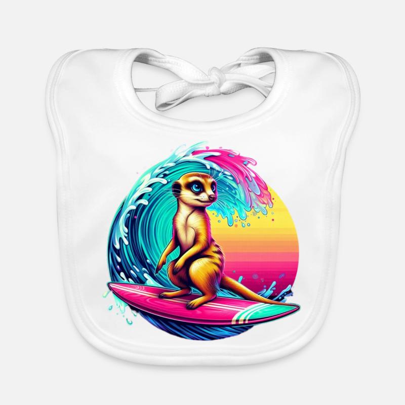 Erdmännchen Surfen - Baby Bio-Lätzchen - Weiß
