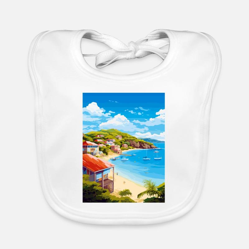 Antigua-et-Barbuda Affiche de voyage dans les Caraïbes - Bavoir bio Bébé - blanc