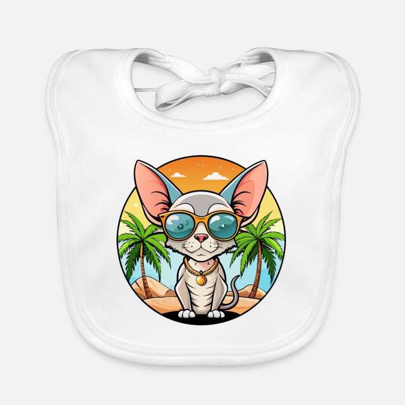 Devon Rex Katzenrasse Cartoon Sonnenbrille Strand Baby Bio-Lätzchen