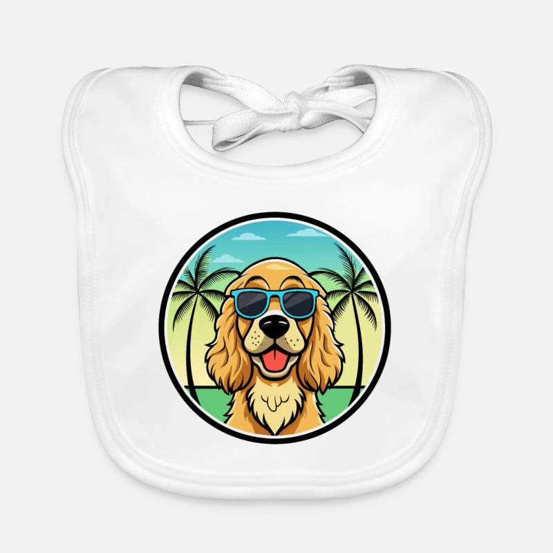 English Cocker Spaniel Dog Breed Cartoon Beach Organic Baby Bibs