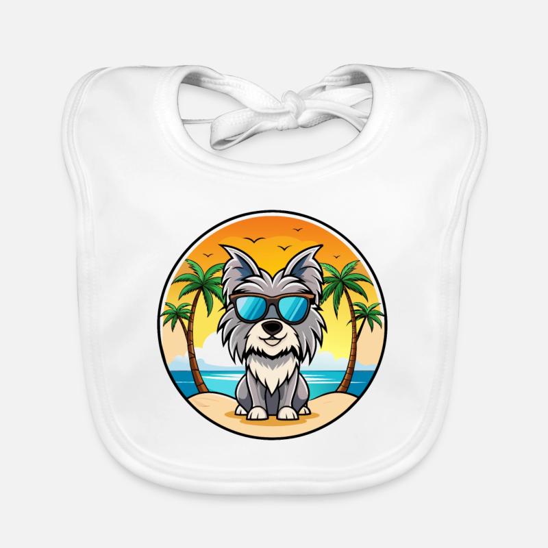Skye Terrier Dog Breed Cartoon Sunglasses Beach Organic Baby Bibs