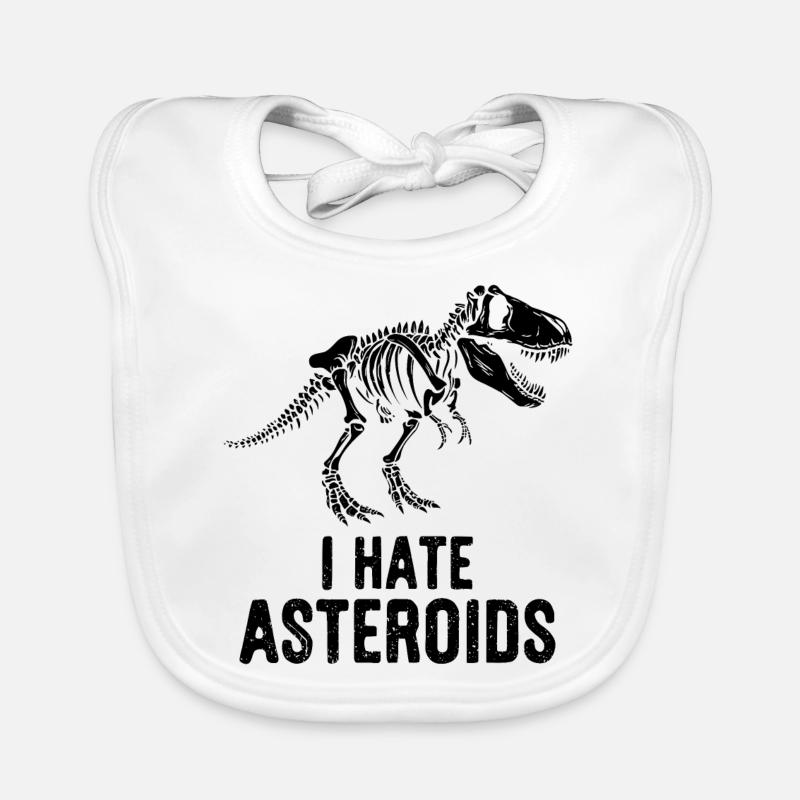 T-Rex Dinosaur Skeleton Saying I hate Asteroids Organic Baby Bibs