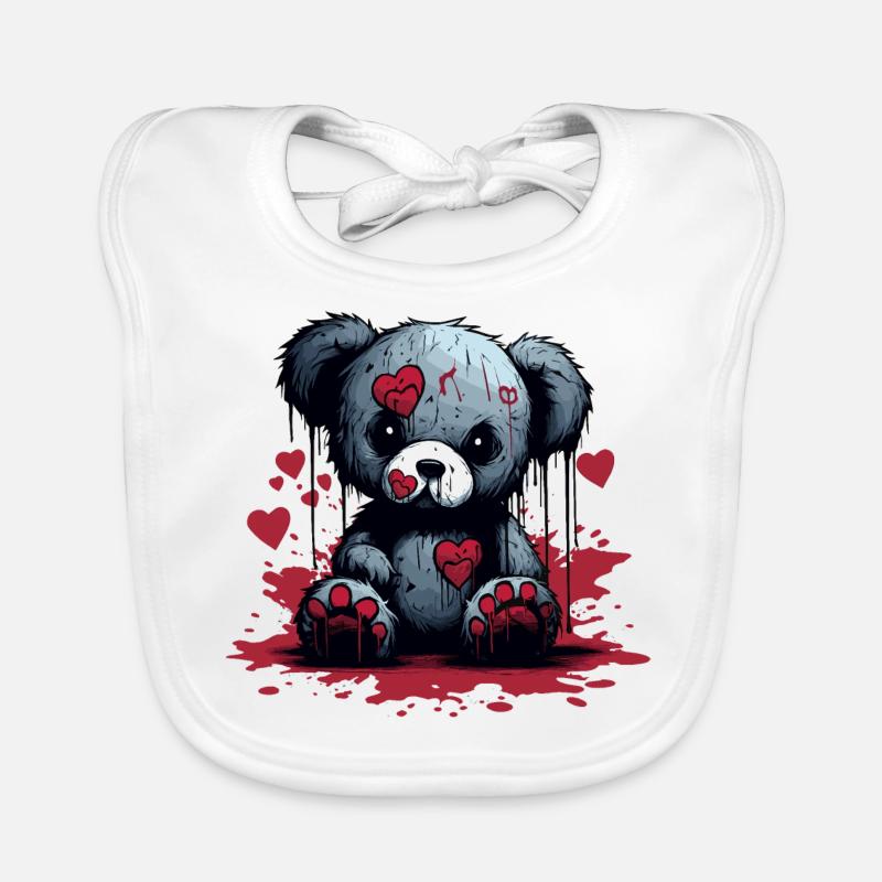 Cute Creepy Teddy Bear Organic Baby Bibs