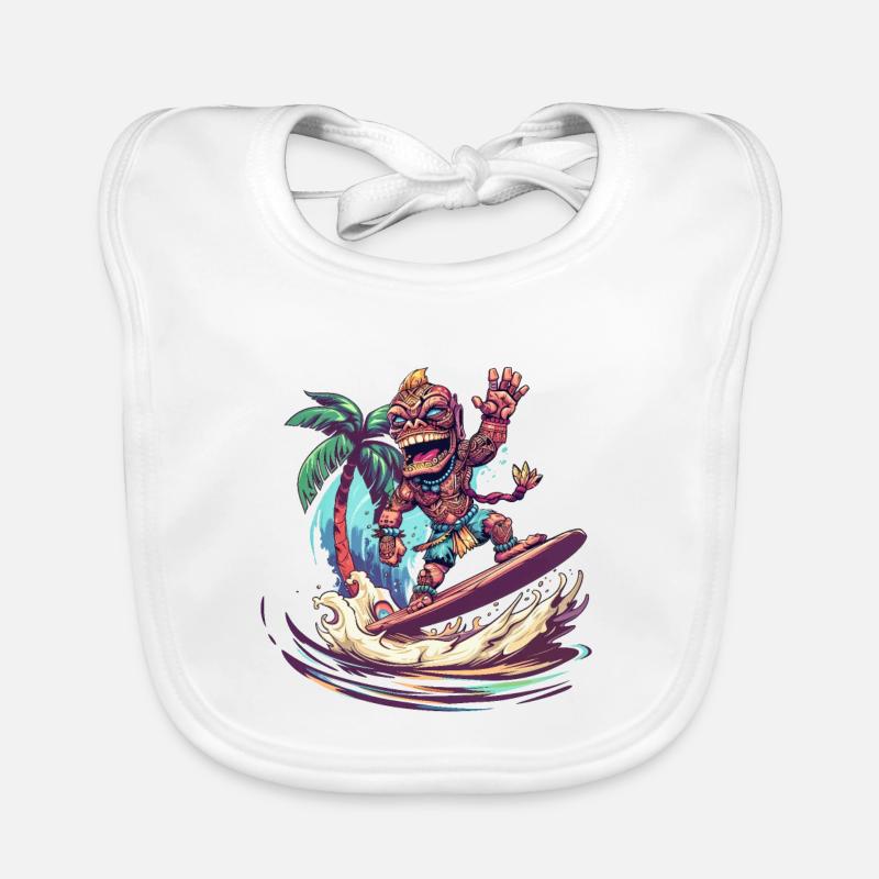 Tiki Statue Surfer Organic Baby Bibs