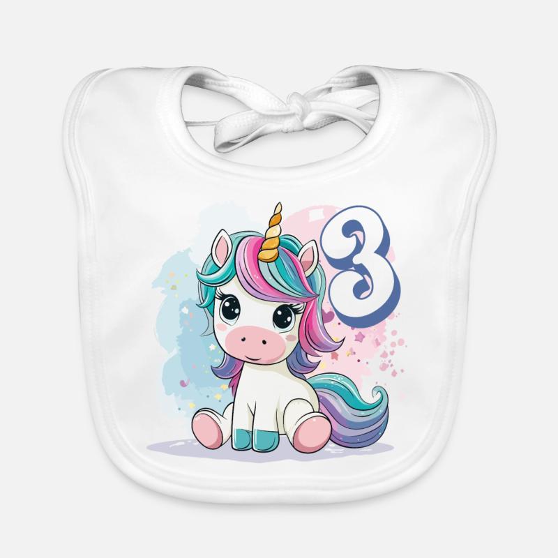 3. Geburtstag Einhorn Regenbogen Süß Niedlich - Baby Bio-Lätzchen - Weiß