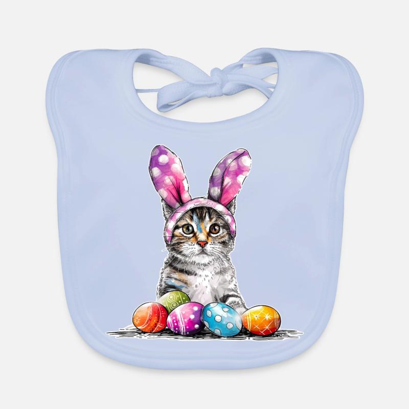 Cat Easter Bunny with Pink Ears, Funny Easter Cat Organic Baby Bibs
