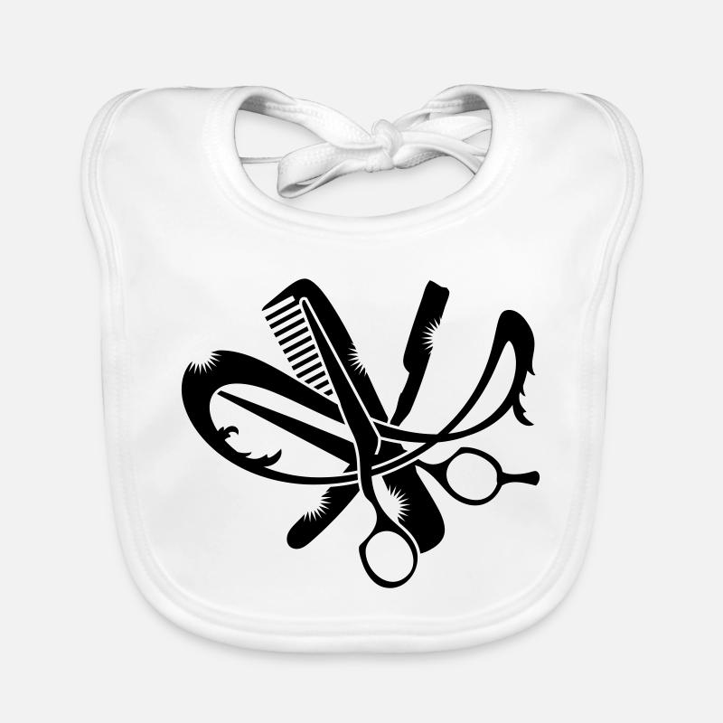 Un logo de coiffure avec un peigne, ciseaux et Bavoir bio Bébé