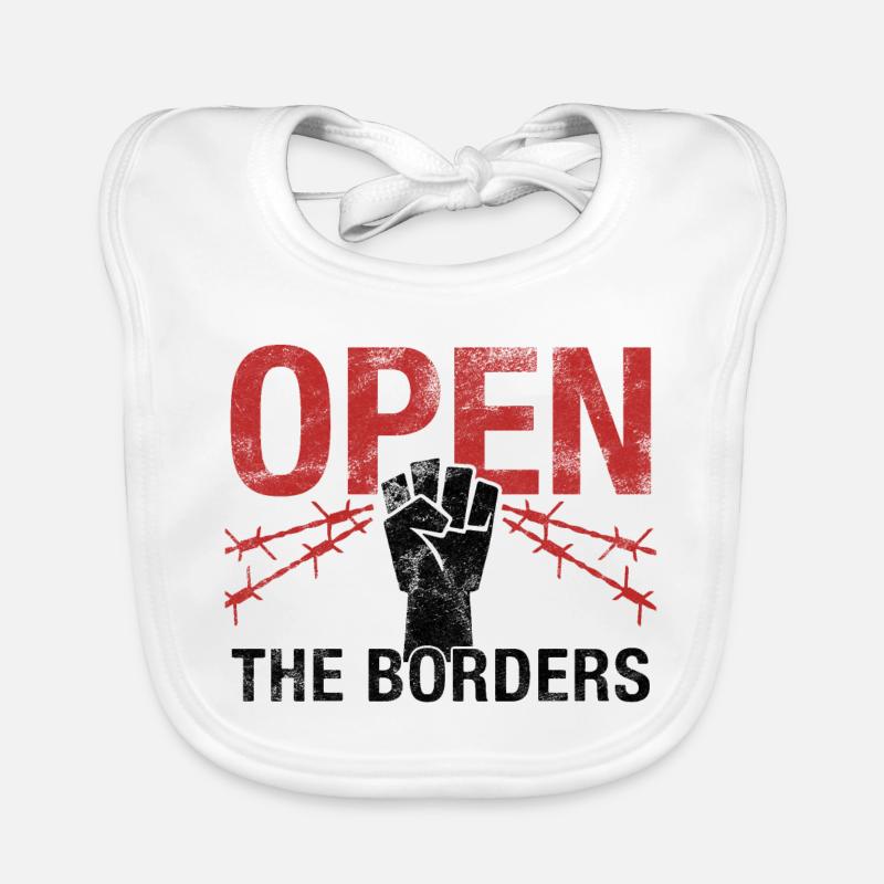 Opens the borders - Refugees Welcome! Organic Baby Bibs