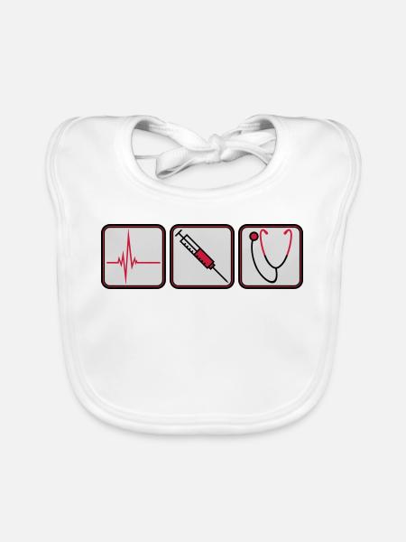 arzt 3 button spritze logo Stethoskop abhoeren her - Baby Bio-Lätzchen - Weiß - Vorne