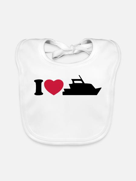 I love my yacht - J'aime mon bateau - Bavoir bio Bébé - blanc - Devant