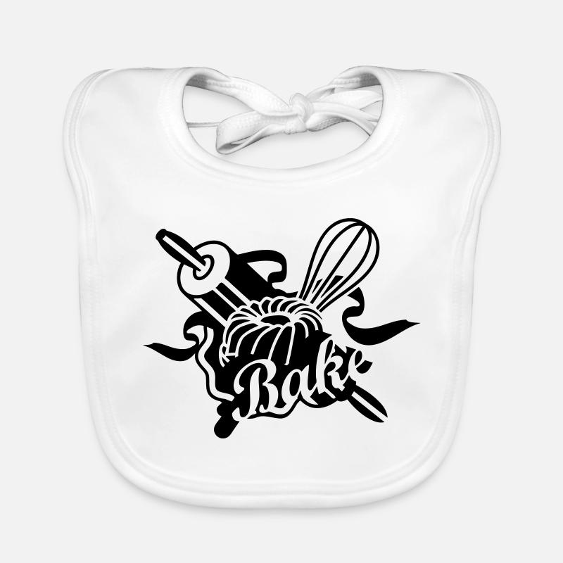 a rolling pin and a whisk with a ring cake Organic Baby Bibs