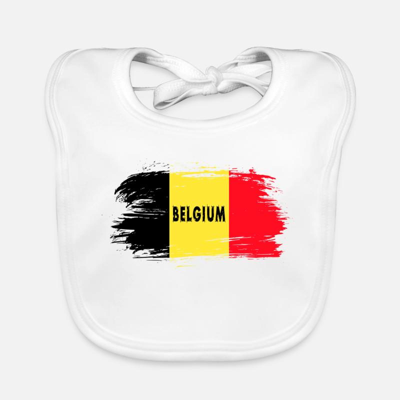 Drapeau de la Belgique / Cadeau drapeau national - Bavoir bio Bébé - blanc