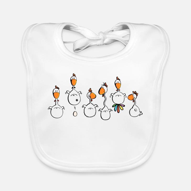 Crazy Chickens - poule - poluets - coq - Bavoir bio Bébé - blanc