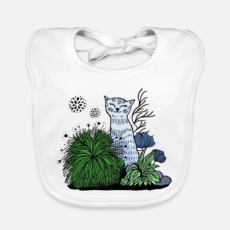 Chat souriant dans le feuillage Bavoir bio Bébé