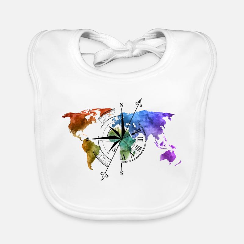 Boussole globe-trotter - Bavoir bio Bébé - blanc