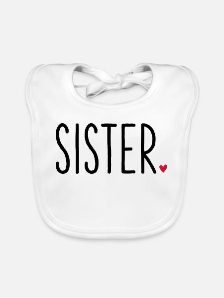 Sister coeur - famille de frères et sœurs cadeau - Bavoir bio Bébé - blanc - Devant